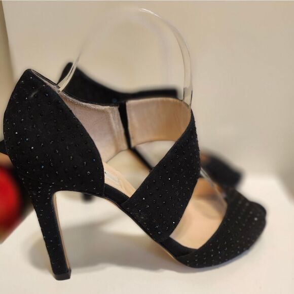 L.K. Bennett "Alondra" Black Suede Crystal Studded Heels Sz.7.5/38.5 Ret.$495 - Picture 7 of 11